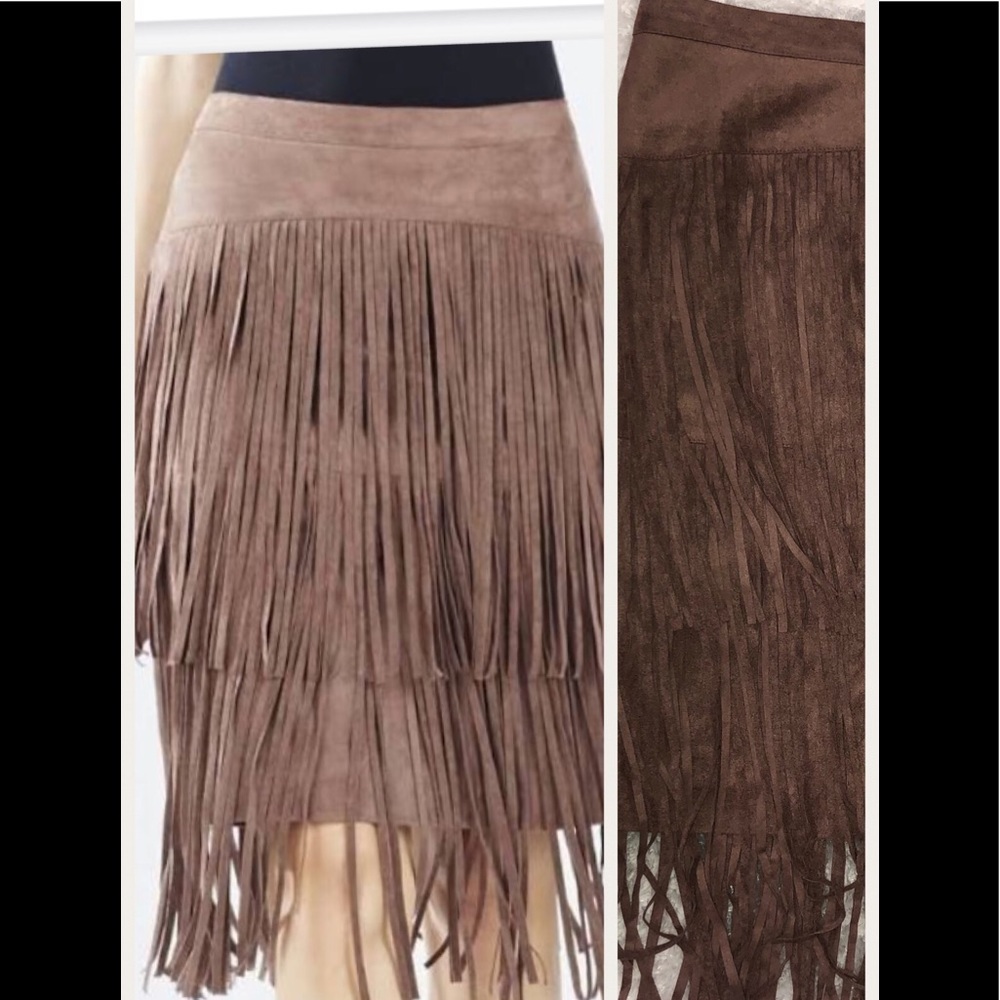 BCBGMAXAZRIA Rashell Toffee fringe skirt